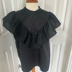 CROSBY by Mollie Burch Black Ruffled Bib Collar Blouse